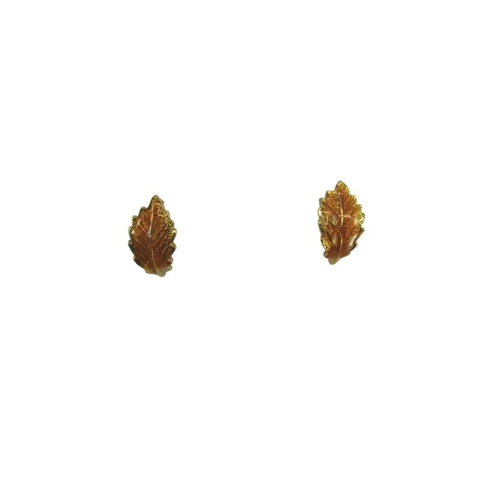 Vintage Art Co Rust Leaf Enamel Pierced Earrings Goldtone Gold Tone 51611 - Picture 1 of 5